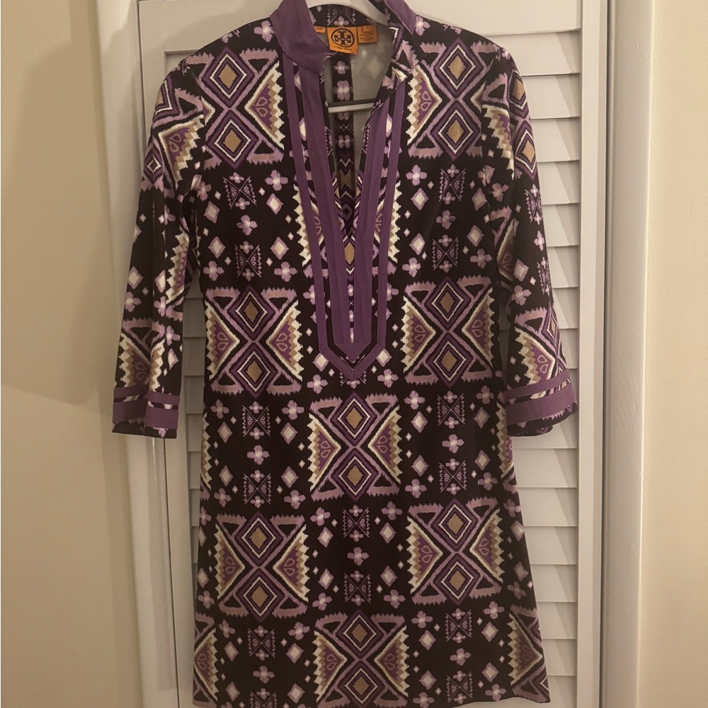 Tory Burch Purple and Brown Ikat Tunic Dress